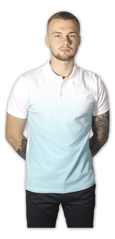 Фото товара Футболка с воротником белая бирюзовый рисунок ROMANO BOTTA, артикул: 71-019 Футболки та поло