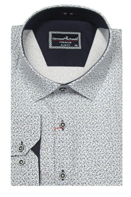 Фото товара Рубашка белая в голубой узор GIOVANNI FRATELLI 5060, артикул: 5060 Приталені
