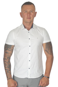 Фото товара Рубашка с коротким рукавом белая с синими пуговицами MCR, артикул: 37240 Приталений крій