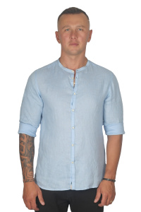 Фото товара Рубашка голубая льняная BICOLORE, артикул: 3761-2 Приталені