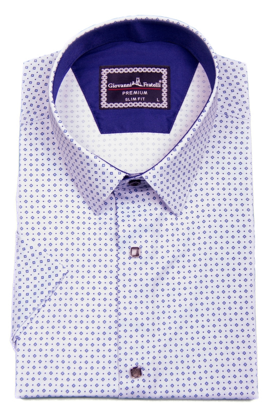 Фото товара Рубашка с коротким рукавом голубая в рисунок Giovanni Fratelli, артикул: 1320 Приталений крій