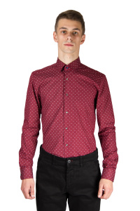 Фото Рубашка бордовая в белый рисунок GIOVANNI FRATELLI артикул: 1446-1 Приталені