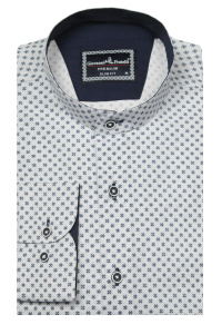 Фото товара Рубашка ворот стойка белая в синий узор   GIOVANNI FRATELLI, артикул: 1210 Приталені