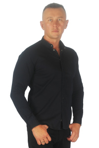 Фото товара Рубашка котоновая тёмно-синяя стойка ROYMEN, артикул: 0031-003 Приталені