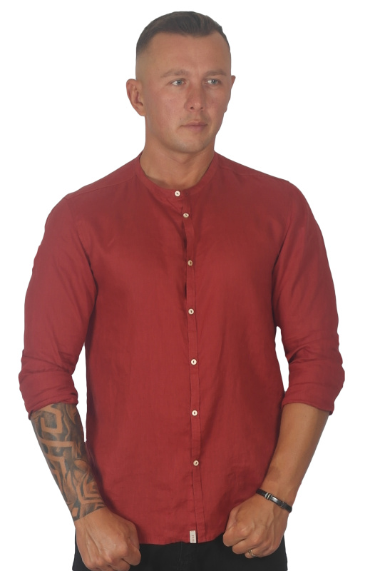 Фото товара Рубашка терракотовая льняная BICOLORE, артикул: 3761-3 Приталені