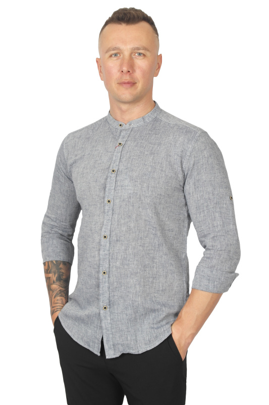 Фото товара Сорочка сірий колір  лляна MCR, артикул: 37340-5 Приталені