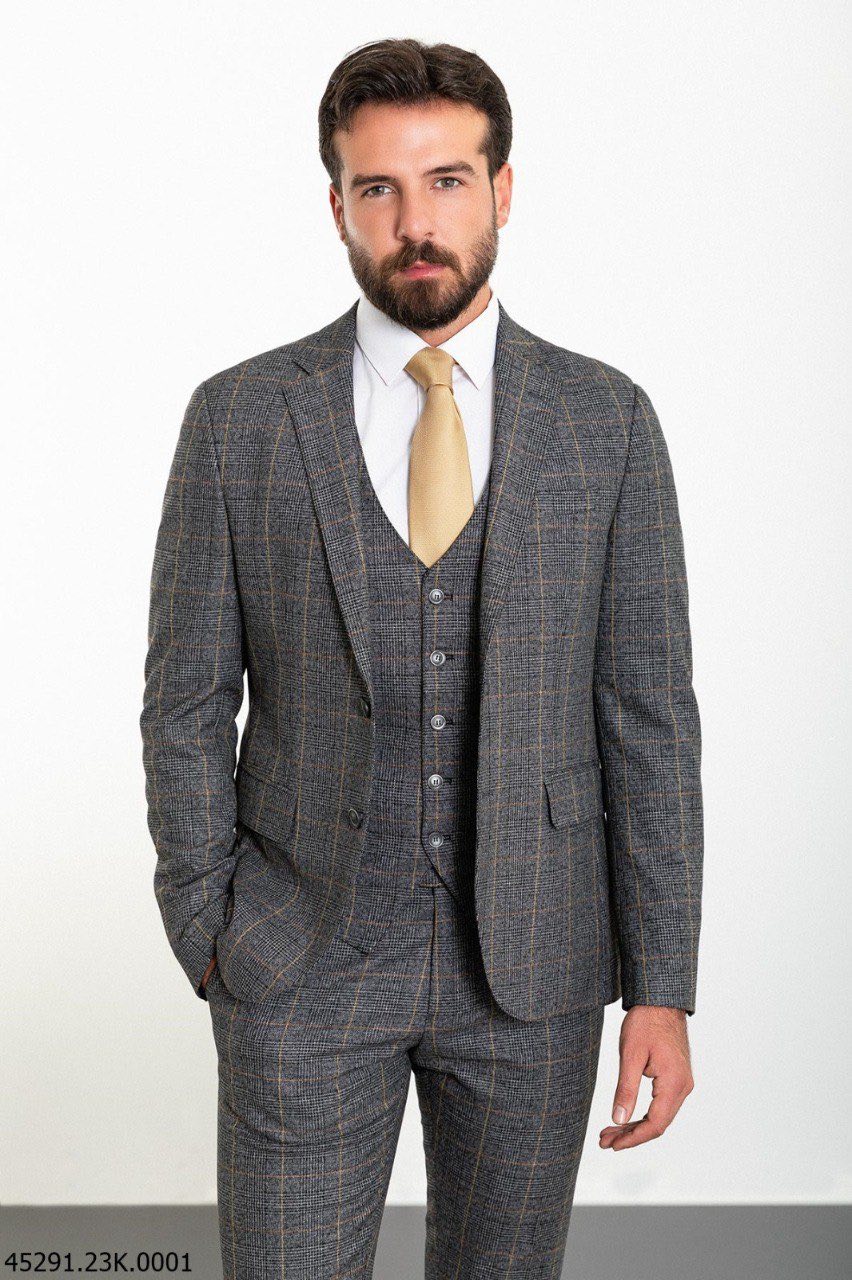 Костюм трійка сірий текстурна тканина MCR