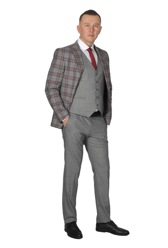Фото товара Костюм тройка серый в красную клетку MCR, артикул: 40606 костюм 3 зріст ( 164-178 )