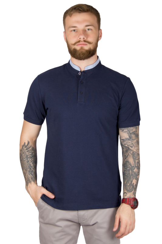 Фото товара Футболка синяя воротник стойка SORBINO, артикул: 7443 Футболки та поло