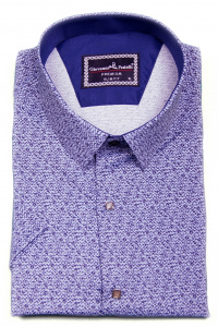 Фото Рубашка с коротким рукавом синяя в узор Giovanni Fratelli артикул: 1320-6 Приталений крій