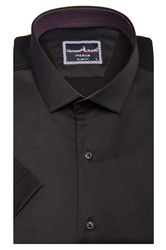 Фото товара Рубашка с коротким рукавом чёрная GIOVANNI FRATELLI, артикул: 1428-6 Приталений крій