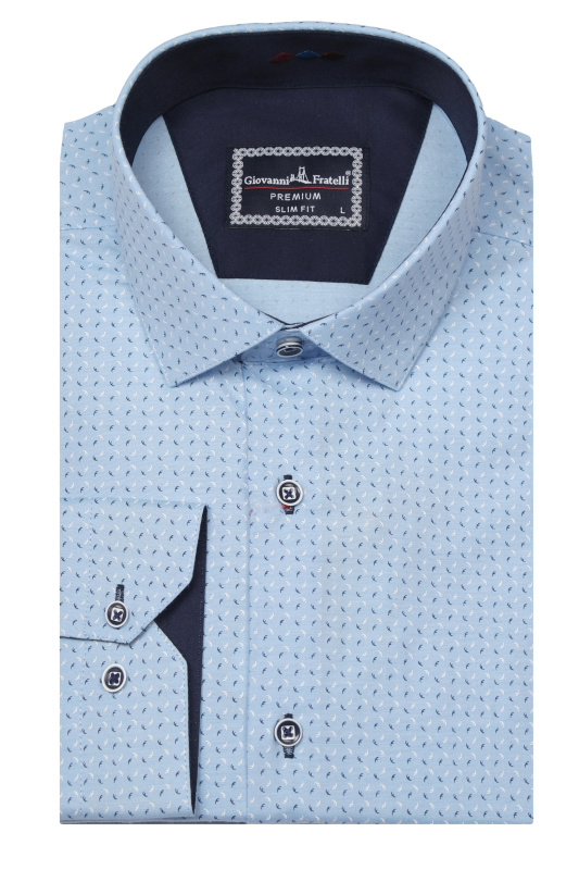 Фото товара Рубашка голубая в рисунок  GIOVANNI FRATELLI, артикул: 1492 Приталені