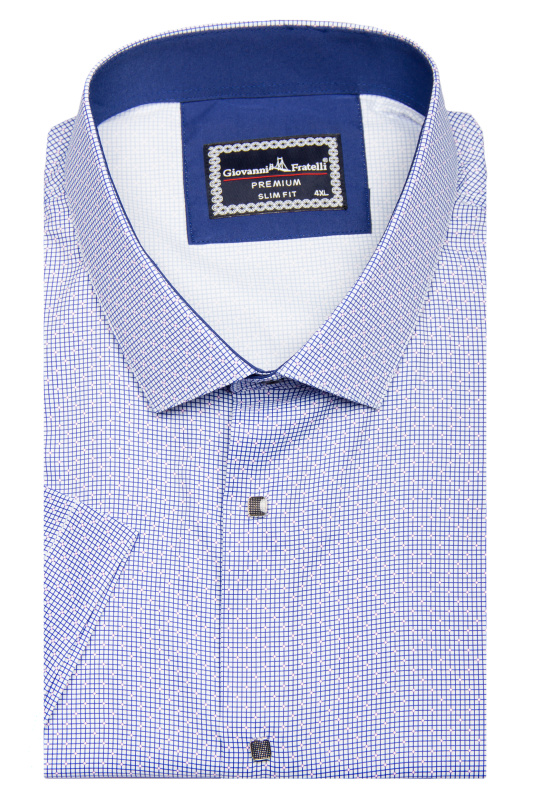 Фото товара Рубашка c коротким рукавом синяя в сиреневый узор Giovanni Fratelli, артикул: 1613-1 Приталений крій