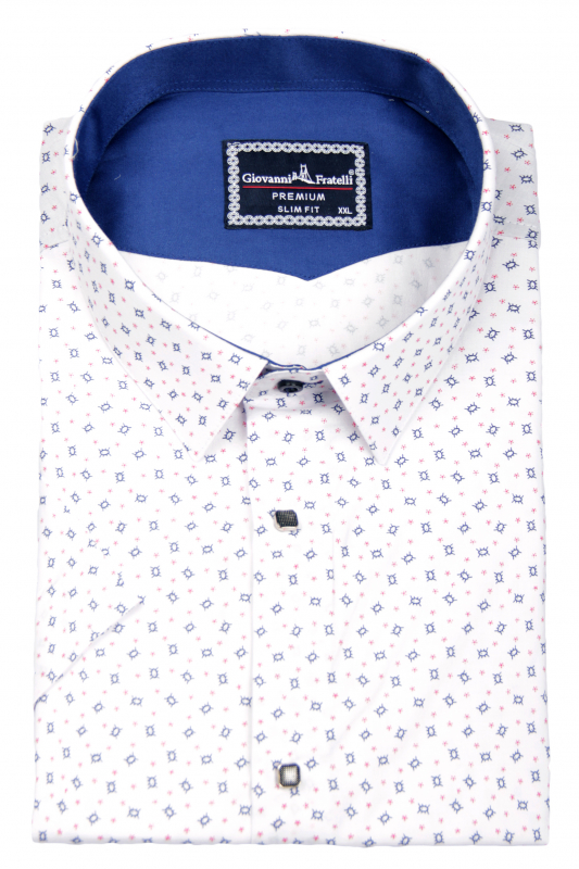 Фото Рубашка c коротким рукавом белая в цветной узор Giovanni Fratell артикул: 1317-2 Приталений крій