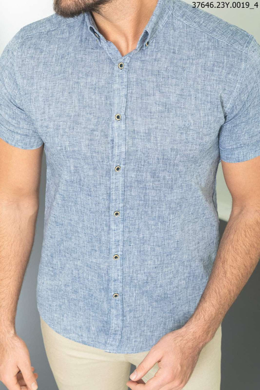 Фото товара Сорочка з кооотким рукавом блакитна MCR 37646-1, артикул: 37646-1 Приталений крій