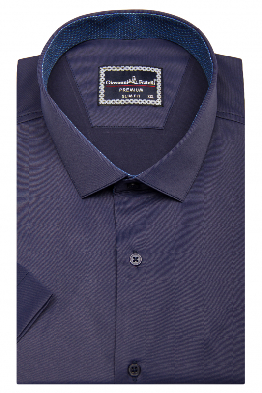 Фото Рубашка с коротким рукавом тёмно-синяя  GIOVANNI FRATELLI артикул: 1428-8 Приталений крій