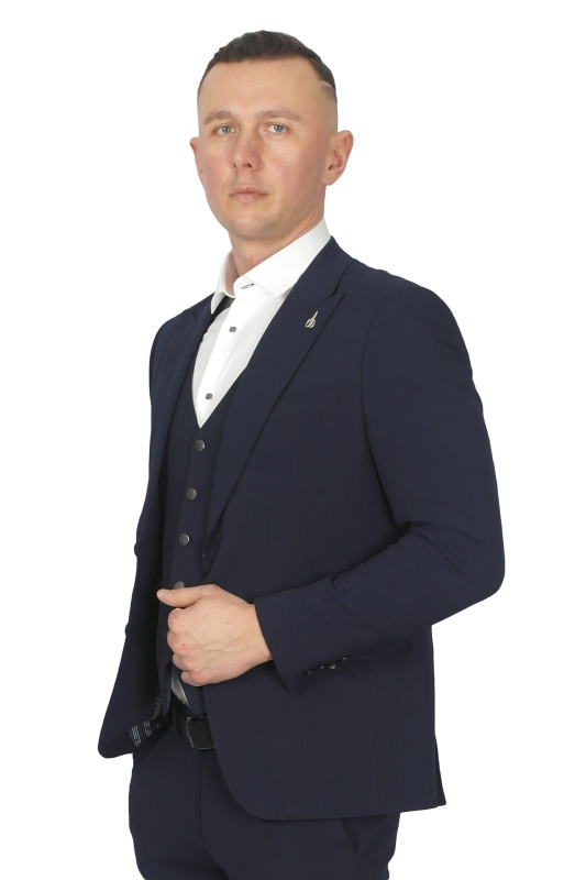 Фото товара Костюм тройка тёмно-синий однотонный MCR 40890, артикул: 40890 костюм 3 зріст ( 164-178 )