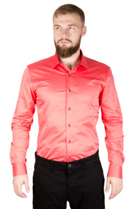 Фото Рубашка коралловая однотонная GIOVANNI FRATELLI артикул: 7090 Приталені
