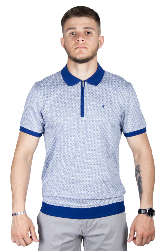 Фото товара Футболка-поло синяя в узор на молнии WHITE HOUSE, артикул: 191751 Футболки та поло