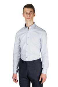 Фото Рубашка белая в синий узор застёжка на кнопках  GIOVANNI FRATELLI артикул: 1443 Приталені
