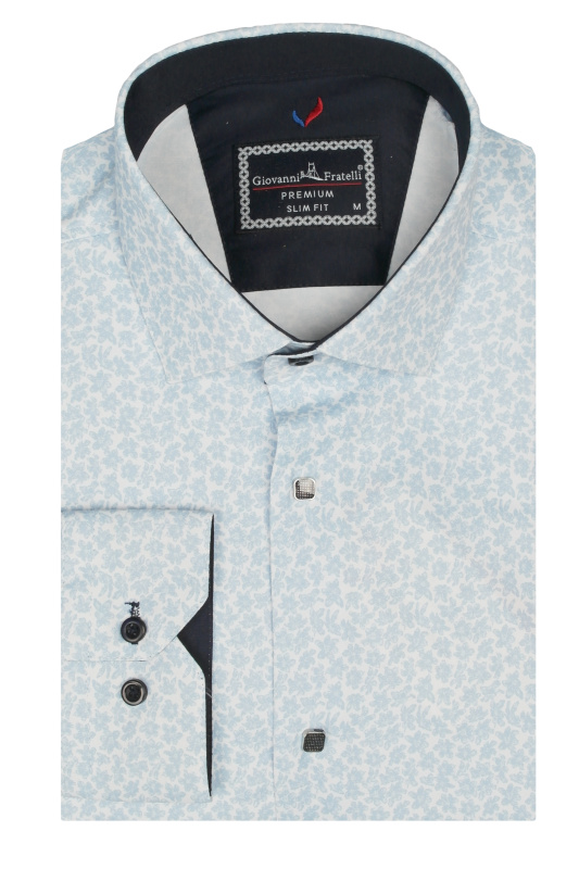 Фото товара Сорочка біла з блакитними квітами GIOVANNI FRATELLI, артикул: 2172 Приталені