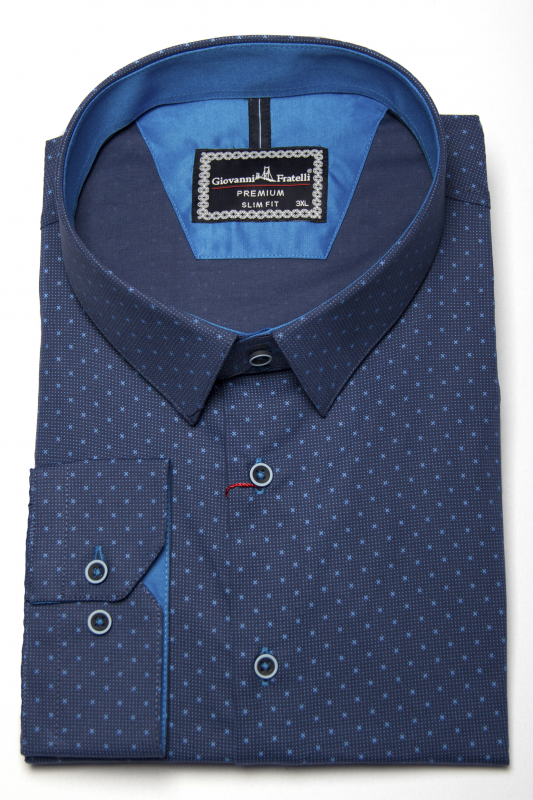 Фото Рубашка синяя тканевый узор Giovanni Fratelli артикул: 5025 Приталені