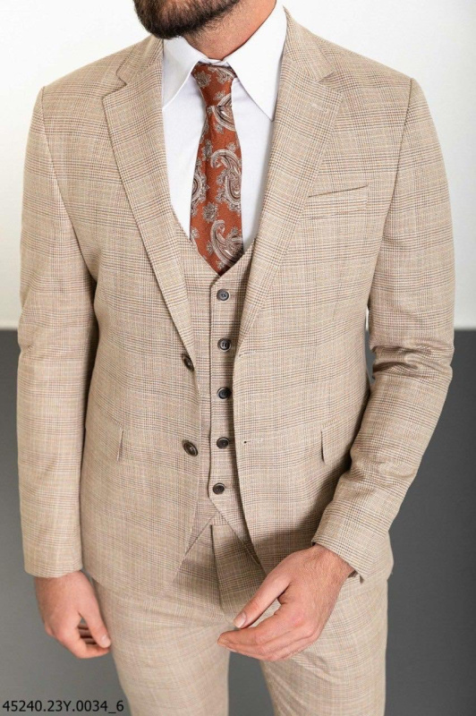 Фото товара Костюм бежевий в клітинку трійка  MCR 45240-4, артикул: 45240-4 костюм 3 зріст ( 164-178 )