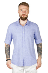 Фото Рубашка голубая льняная SORBINO артикул: 4410 Приталені