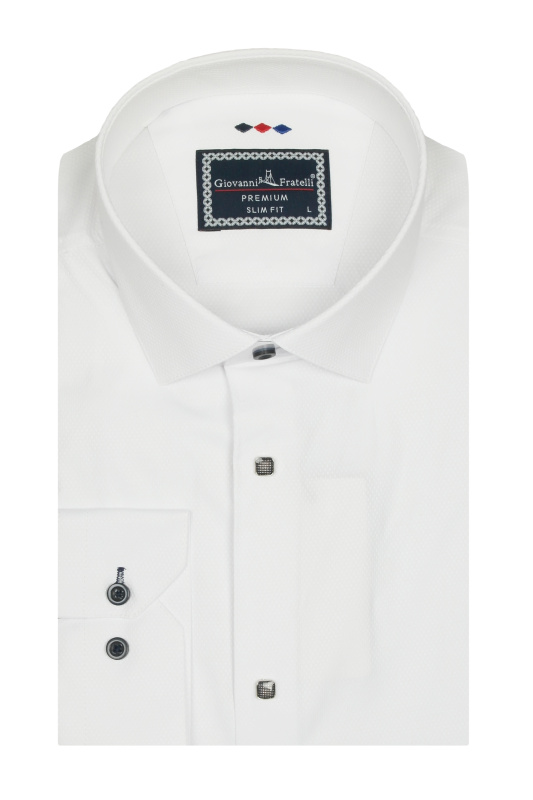 Фото товара Сорочка біла текстурна на кнопках GIOVANNI FRATELLI, артикул: 1337 Приталені