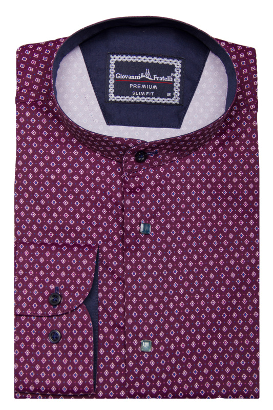 Фото товара Рубашка бордовая в узор воротник стойка GIOVANNI FRATELLI, артикул: 7016-3 Приталені