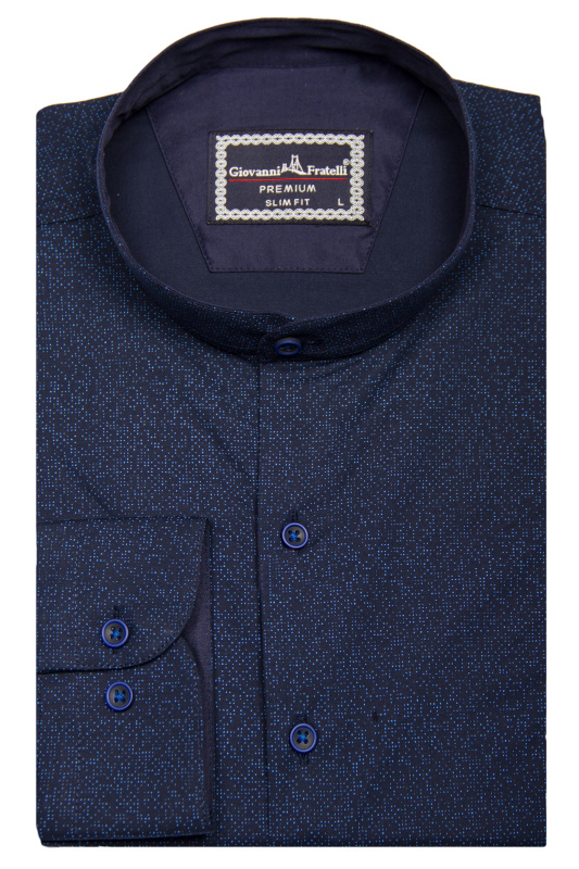 Фото товара Рубашка тёмно-синяя в голубую точку GIOVANNI FRATELLI, артикул: 1461 Приталені