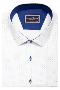 Фото товара Рубашка с коротким рукавом белая в кружок, артикул: 1605-2 Приталений крій