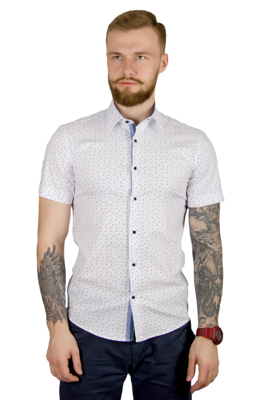 Фото товара Рубашка c коротким рукавом белая Giovanni Fratelli, артикул: 1213-1 Приталений крій