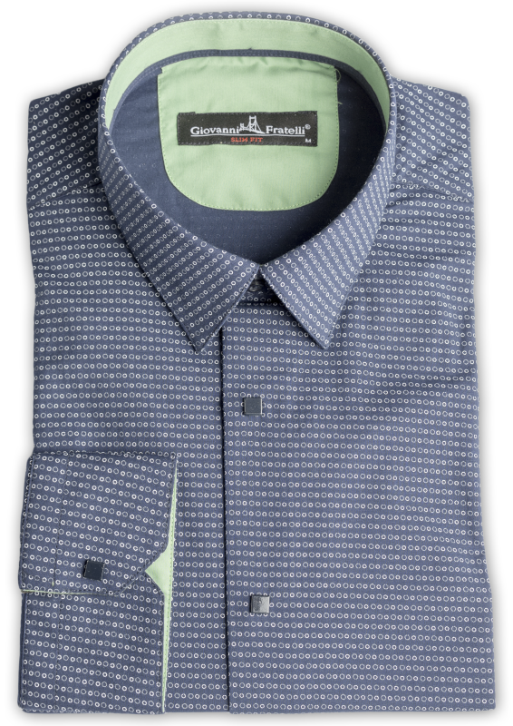 Фото товара Рубашка тёмно-синяя в белый горошек  Giovanni Fratelli, артикул: 4065-4 Приталені
