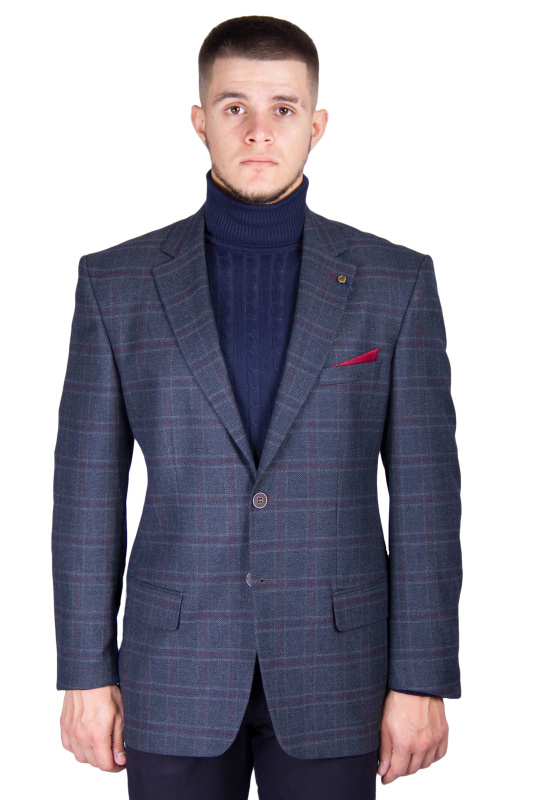Фото товара Пиджак серый в бордовую клетку классика PRADELLI, артикул: 5597-1 Піджаки