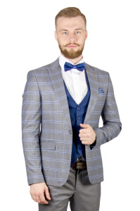 Фото товара Костюм-тройка серый с синим в клетку ANTOINE GRIZMANN, артикул: 1265 костюм 3 зріст ( 164-178 )