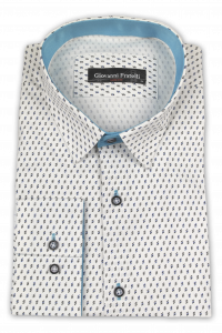 Фото Рубашка белая в черно-синий узор  Giovanni Fratelli артикул: 2488 Приталені