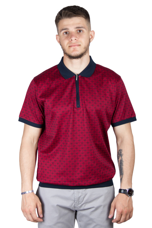 Фото товара Футболка-поло бордовая в узор на молнии  WHITE HOUSE, артикул: 181901-1 Футболки та поло