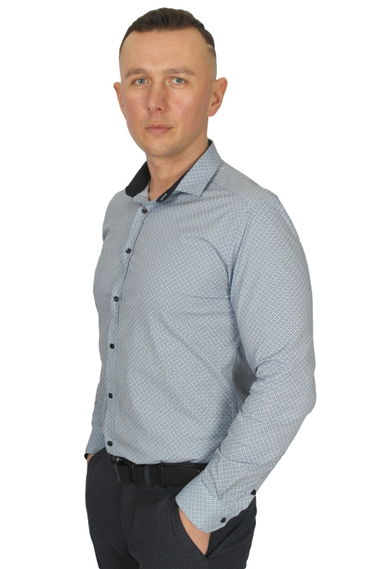 Фото товара Сорочка блакитна в візерунок MCR, артикул: 37334 Приталені