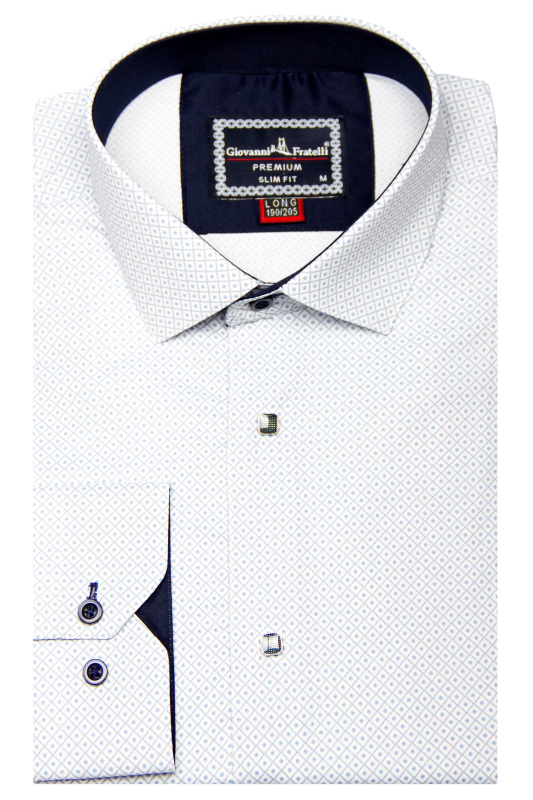 Фото товара Рубашка белая в голубой узор на кнопках  GIOVANNI FRATELLI, артикул: 1807-2 Приталені