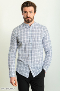 Фото Сорочка біла в чорну клітинку комір стійка  MCR 37763 артикул: 37763 Приталені