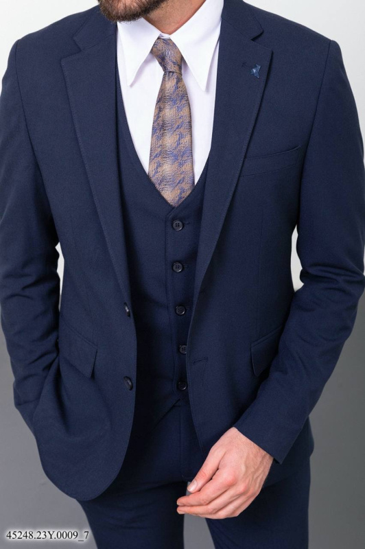 Фото товара Костюм  трійка синій темний однотонний MCR, артикул: 45248 костюм 3 зріст ( 164-178 )
