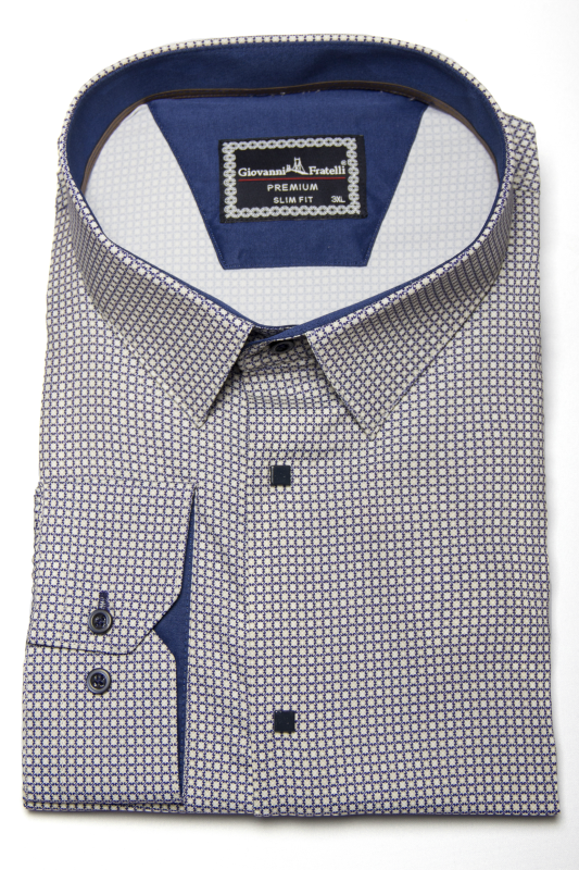Фото товара Рубашка серая в синий узор Giovanni Fratelli, артикул: 6062-2 Приталені