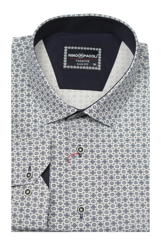 Фото товара Рубашка белая в синий узор GIOVANNI FRATELLI 5062-3, артикул: 5062-3 Приталені