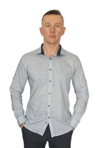 Фото товара Сорочка біла з голубим в візерунок MCR, артикул: 37338 Приталені