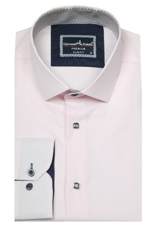 Фото товара Рубашка розовая текстурная ткань GIOVANNI FRATELLI, артикул: 1498-2 Приталені
