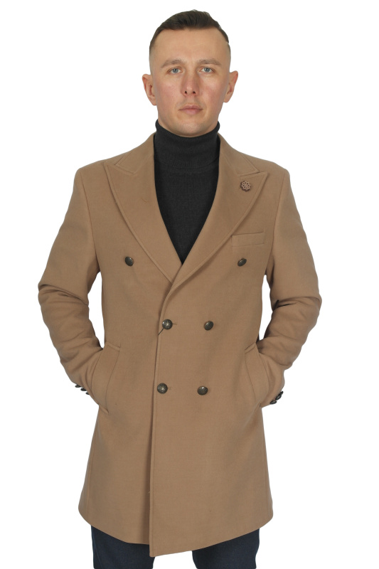 Фото товара Пальто бежеве кемел двубортне однотонне MCR, артикул: 0034-0034 Пальто