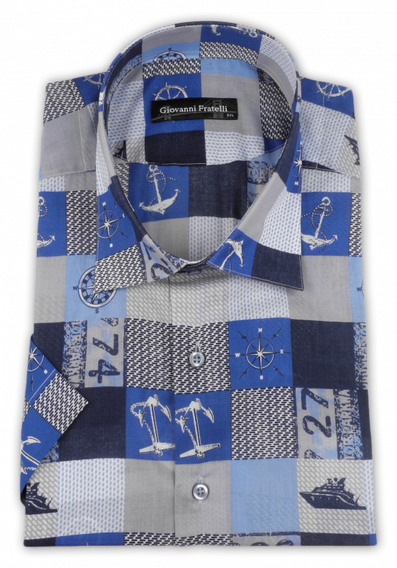 Фото Рубашка c коротким рукавом синяя Giovanni Fratelli артикул: 2245-1 Класичний крій