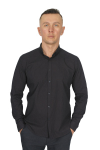 Фото товара Сорочка темно-синя в бежевий візерунок MCR, артикул: 37279 Приталені