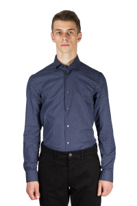 Фото Рубашка тёмно-синяя в рисунок GIOVANNI FRATELLI артикул: 1445 Приталені